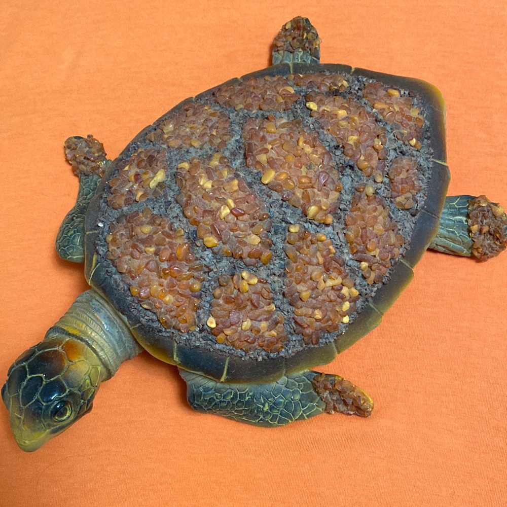 Home decor turtle with amber stones used